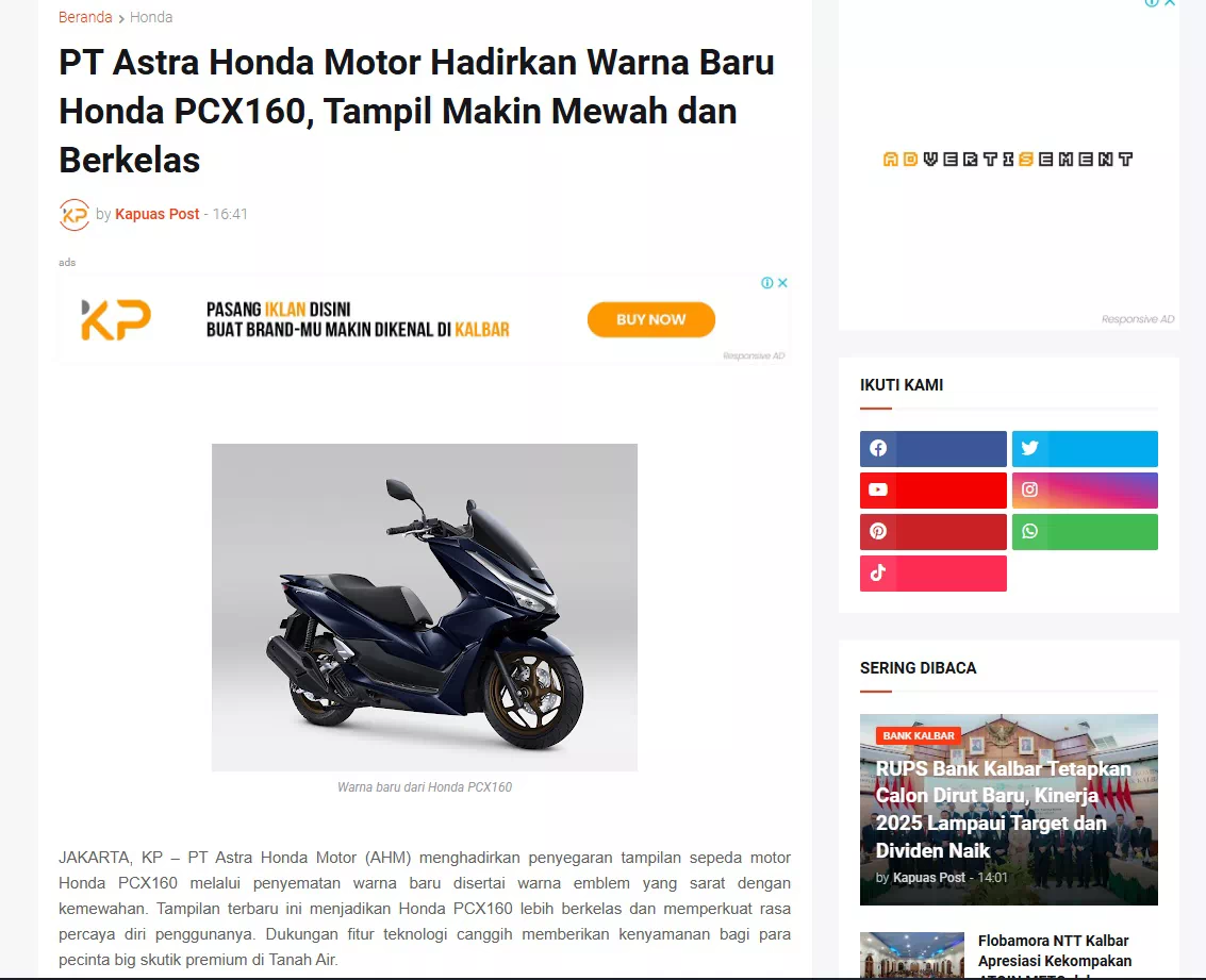 PT Astra Honda Motor Hadirkan Warna Baru Honda PCX160, Tampil Makin Mewah dan Berkelas