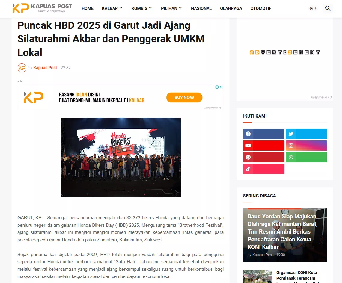 Puncak HBD 2025 di Garut Jadi Ajang Silaturahmi Akbar dan Penggerak UMKM Lokal