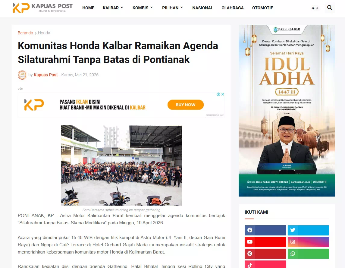 Komunitas Honda Kalbar Ramaikan Agenda Silaturahmi Tanpa Batas di Pontianak