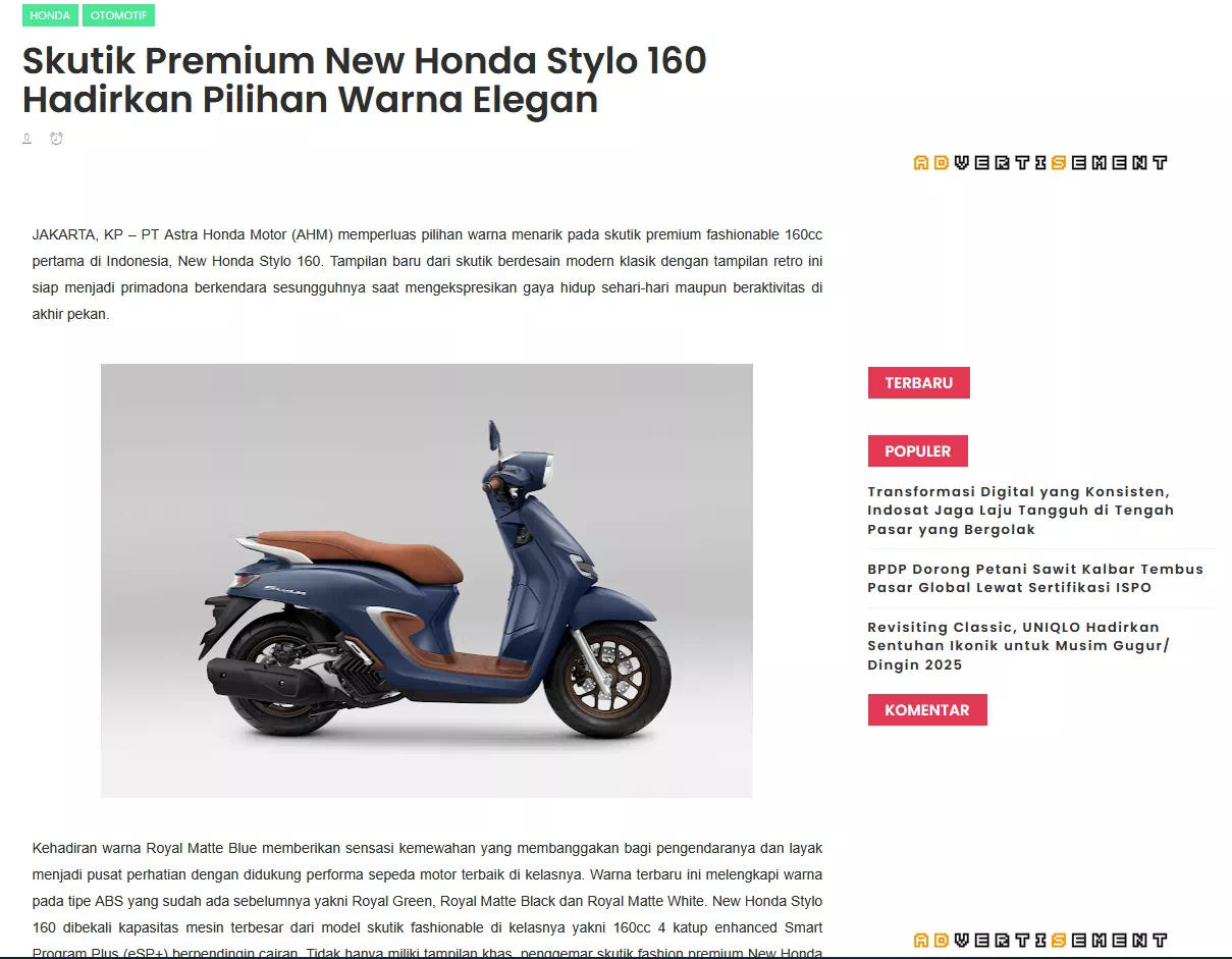 Skutik Premium New Honda Stylo 160 Hadirkan Pilihan Warna Elegan