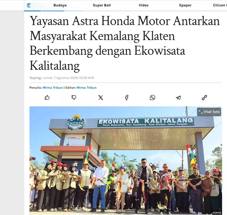 Yayasan Astra Honda Motor Antarkan Masyarakat Kemalang Klaten Berkembang dengan Ekowisata Kalitalang