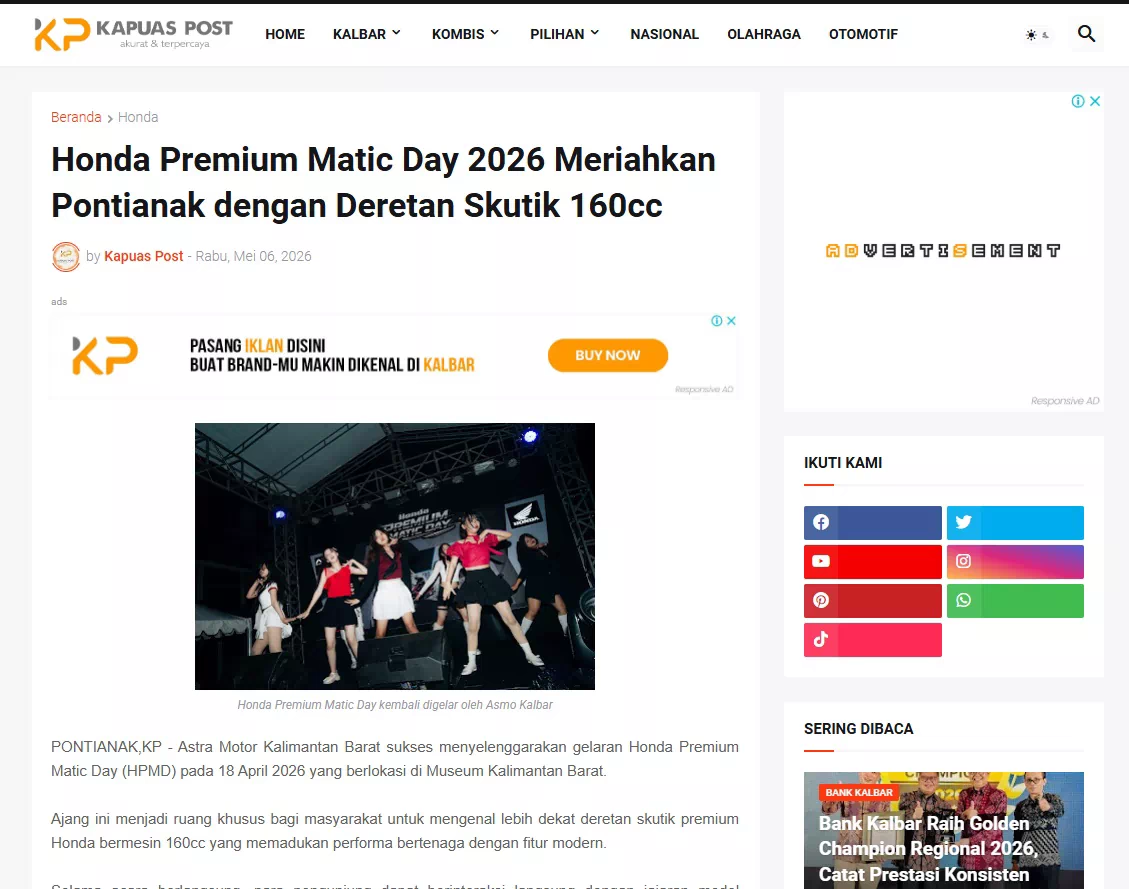 Honda Premium Matic Day 2026 Meriahkan Pontianak dengan Deretan Skutik 160cc