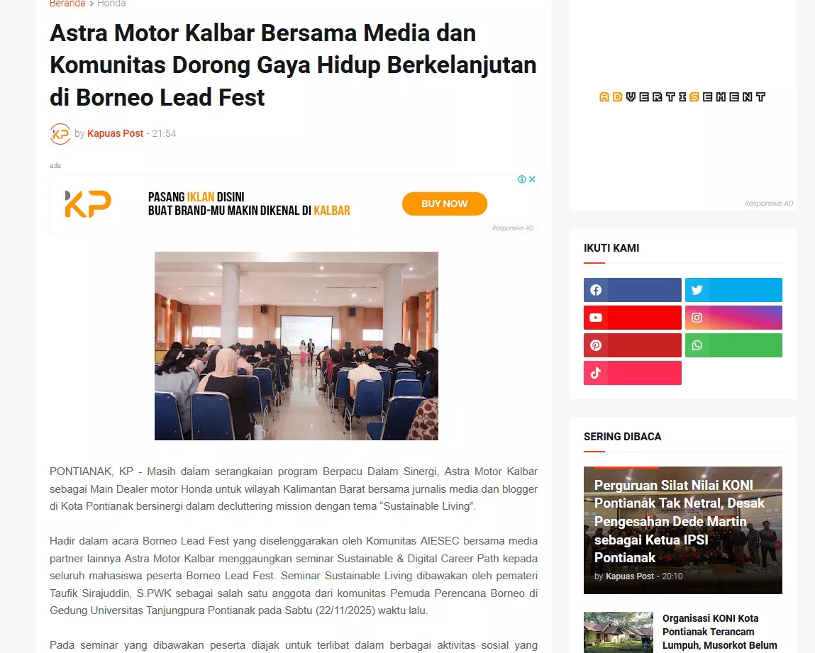 Astra Motor Kalbar Bersama Media dan Komunitas Dorong Gaya Hidup Berkelanjutan di Borneo Lead Fest