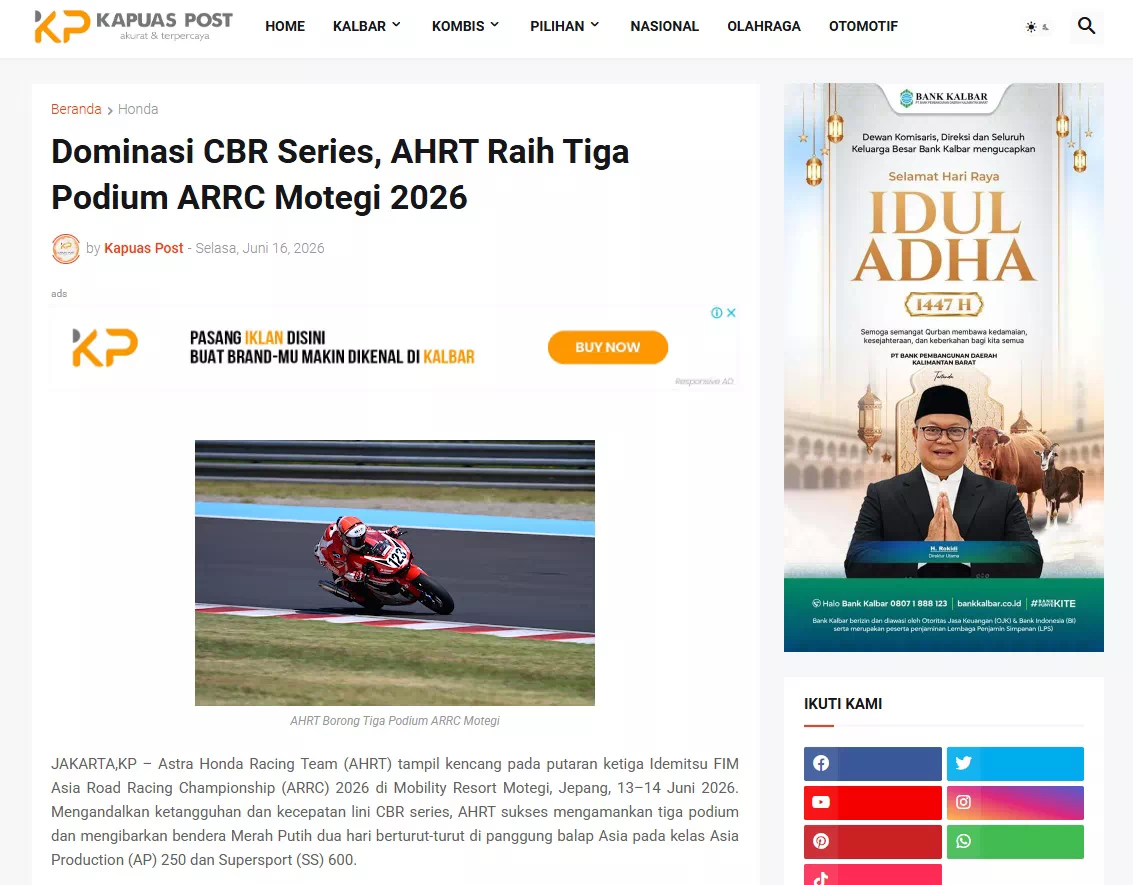 Dominasi CBR Series, AHRT Raih Tiga Podium ARRC Motegi 2026