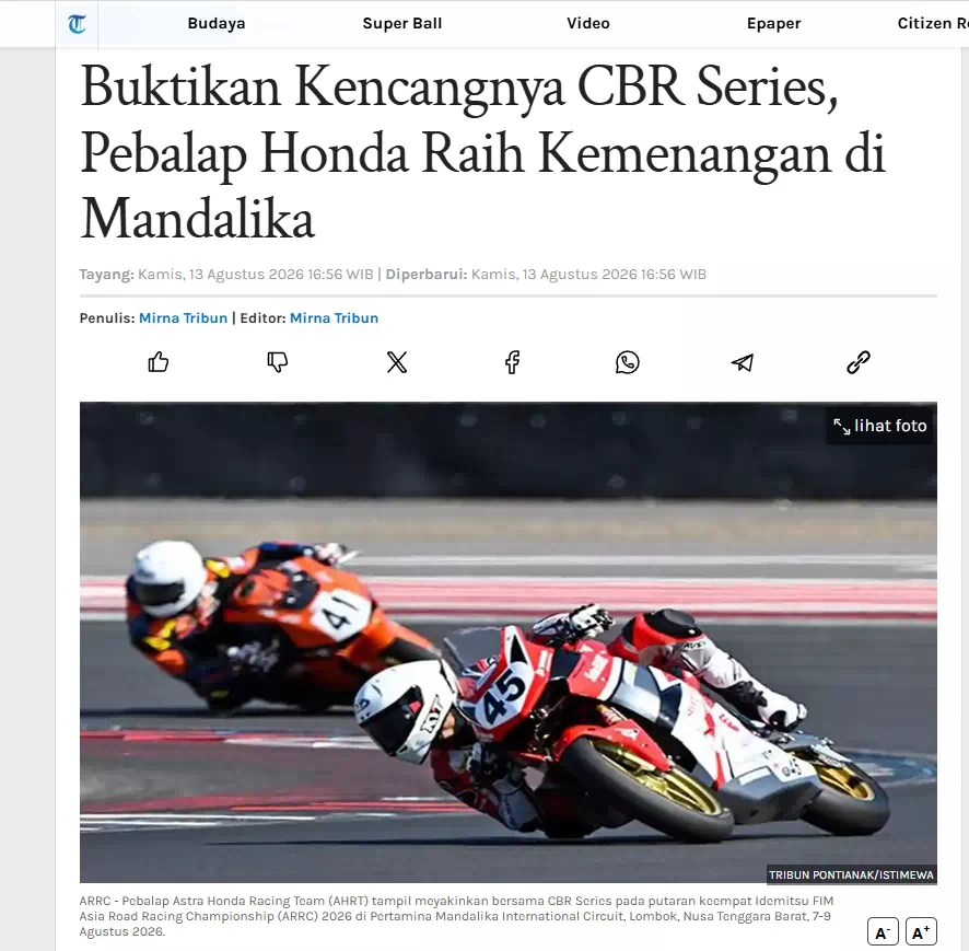 Buktikan Kencangnya CBR Series, Pebalap Honda Raih Kemenangan di Mandalika