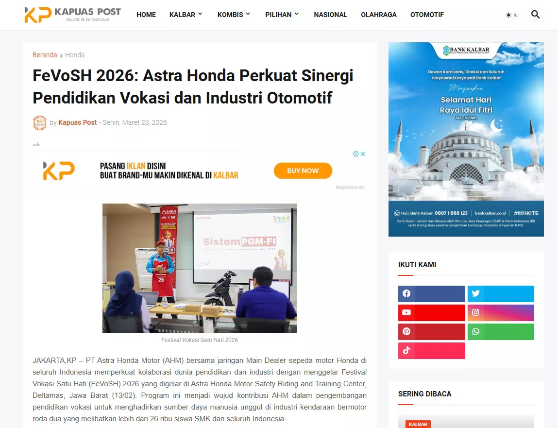 FeVoSH 2026: Astra Honda Perkuat Sinergi Pendidikan Vokasi dan Industri Otomotif