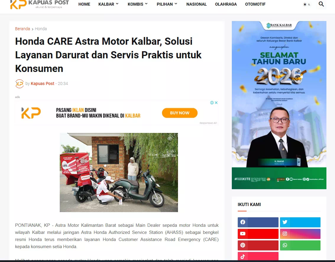 Honda CARE Astra Motor Kalbar, Solusi Layanan Darurat dan Servis Praktis untuk Konsumen