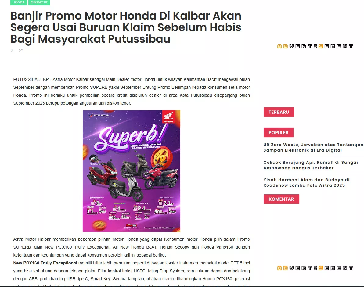 Banjir Promo Motor Honda Di Kalbar Akan Segera Usai Buruan Klaim Sebelum Habis Bagi Masyarakat Putussibau