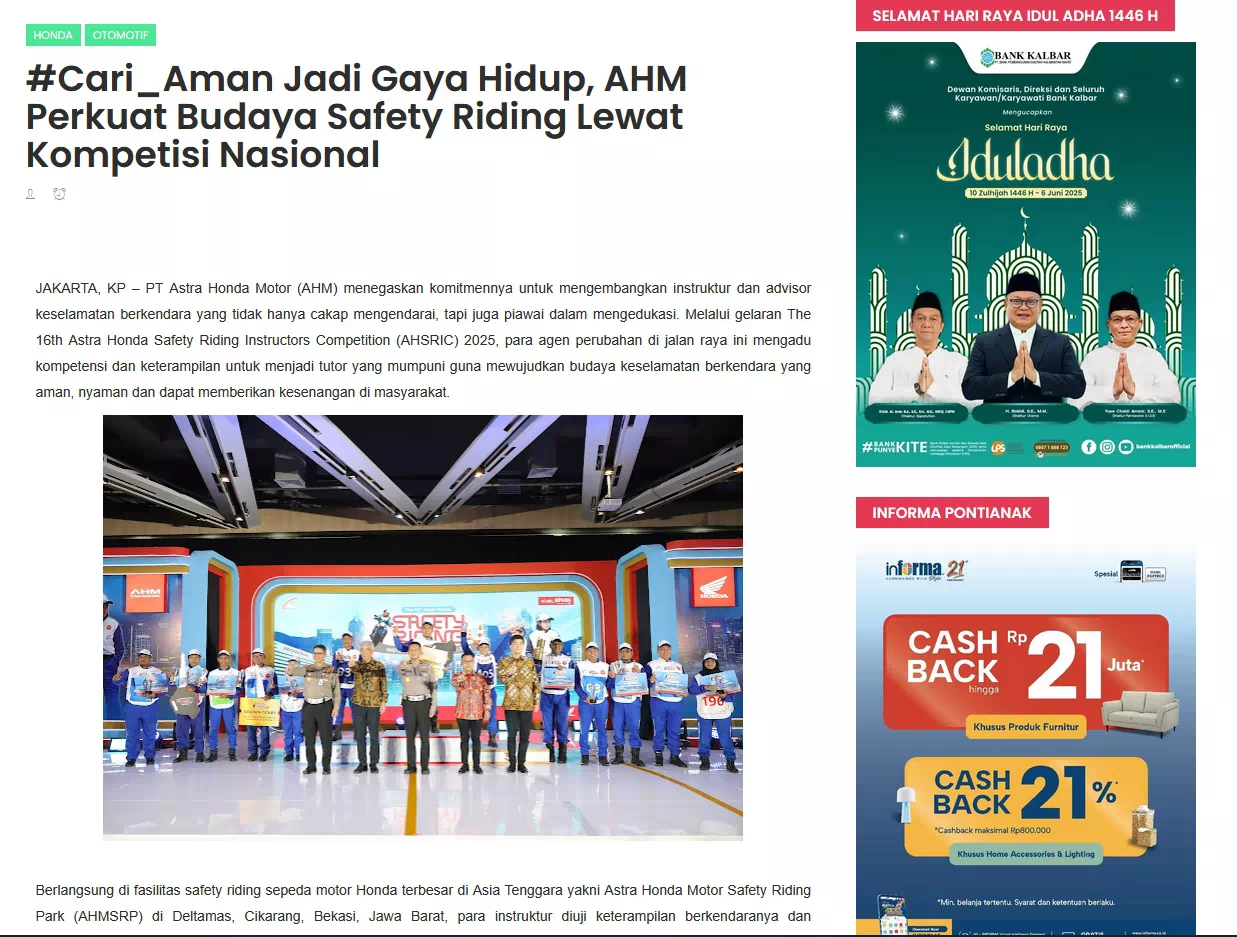 #Cari_Aman Jadi Gaya Hidup, AHM Perkuat Budaya Safety Riding Lewat Kompetisi Nasional