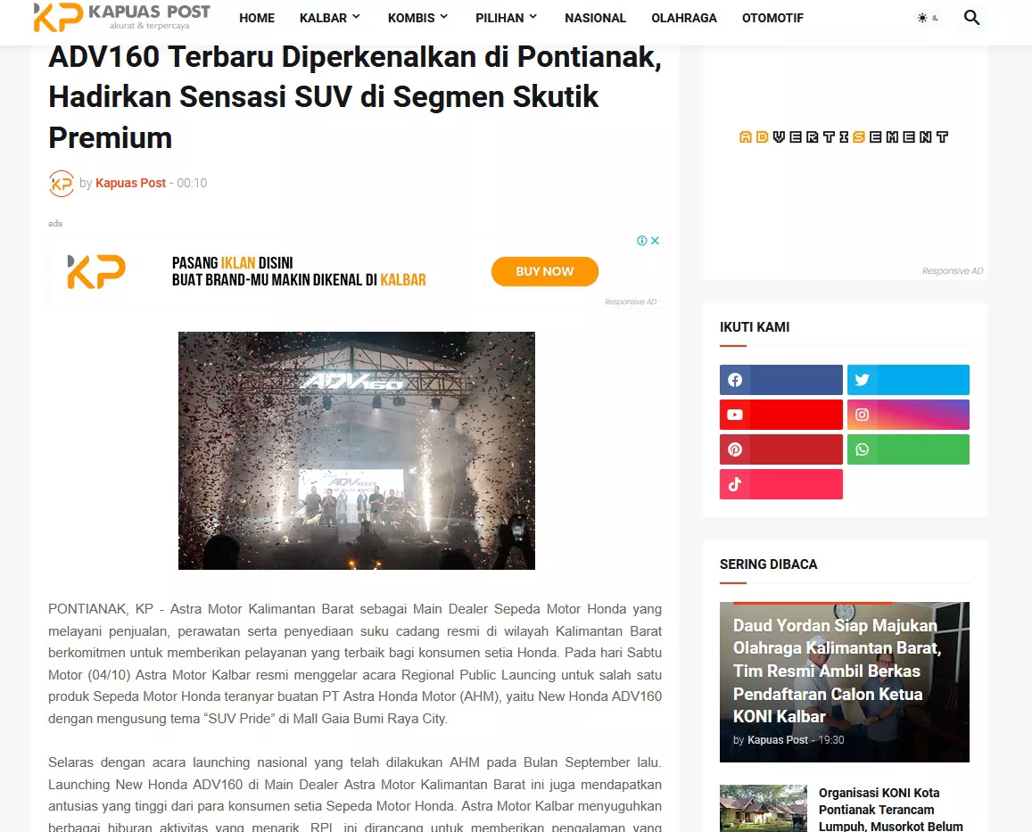 ADV160 Terbaru Diperkenalkan di Pontianak, Hadirkan Sensasi SUV di Segmen Skutik Premium