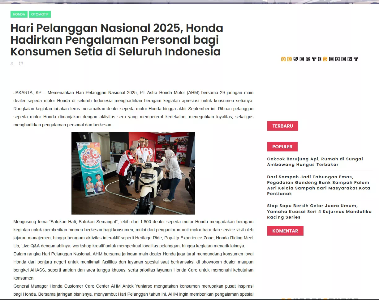 Hari Pelanggan Nasional 2025, Honda Hadirkan Pengalaman Personal bagi Konsumen Setia di Seluruh Indonesia