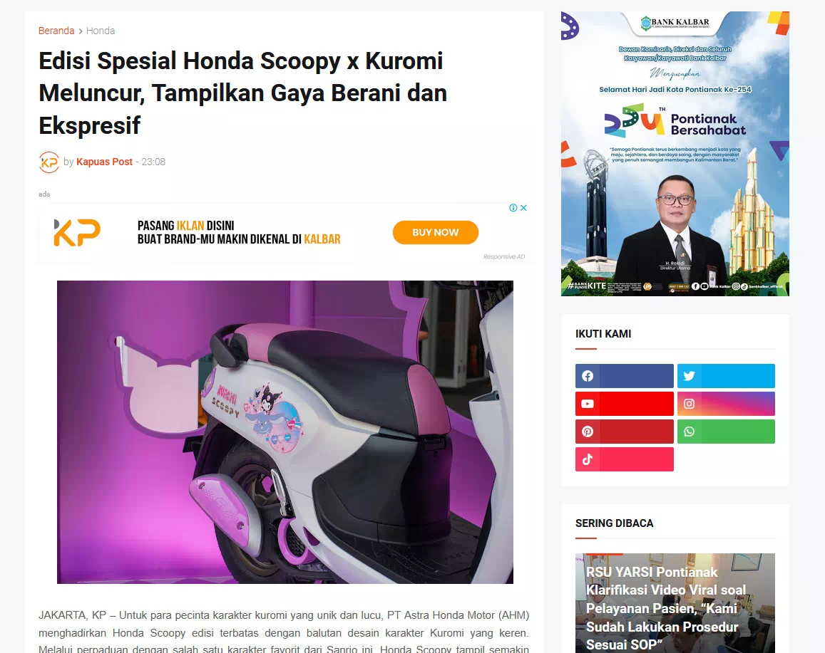 Edisi Spesial Honda Scoopy x Kuromi Meluncur, Tampilkan Gaya Berani dan Ekspresif