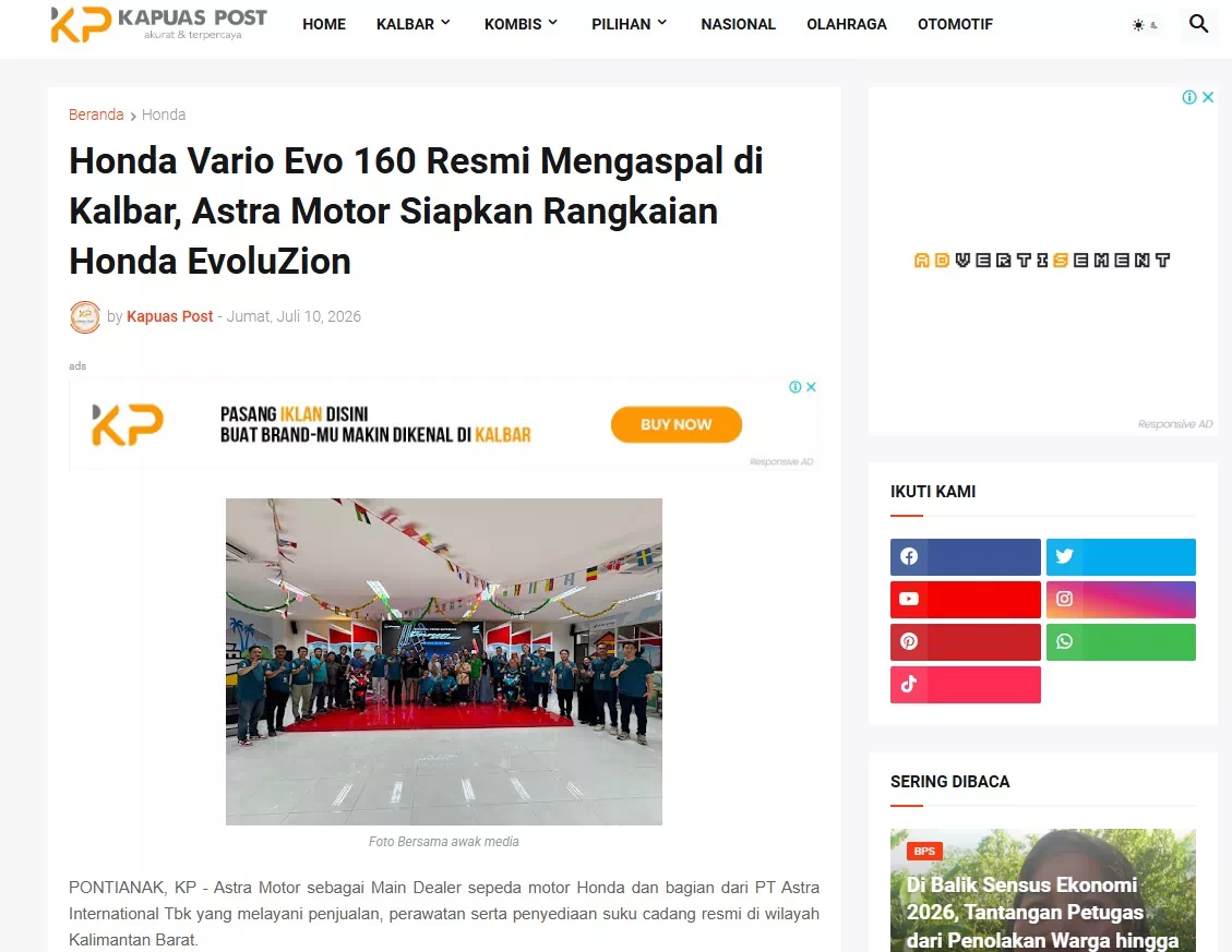 Honda Vario Evo 160 Resmi Mengaspal di Kalbar, Astra Motor Siapkan Rangkaian Honda EvoluZion