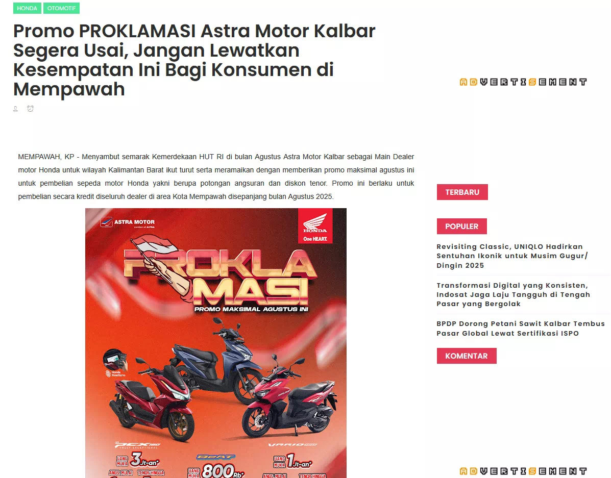 Promo PROKLAMASI Astra Motor Kalbar Segera Usai, Jangan Lewatkan Kesempatan Ini Bagi Konsumen di Mempawah