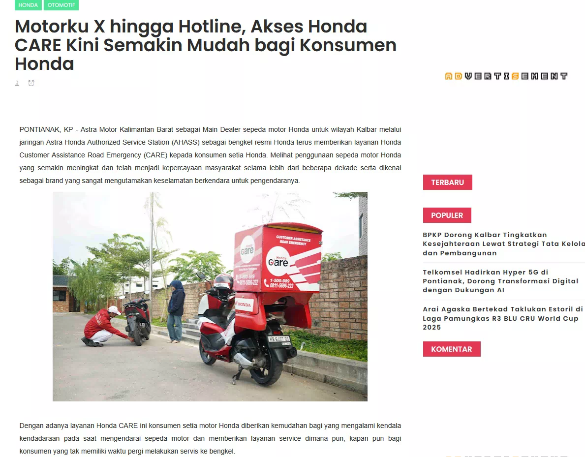 Motorku X hingga Hotline, Akses Honda CARE Kini Semakin Mudah bagi Konsumen Honda