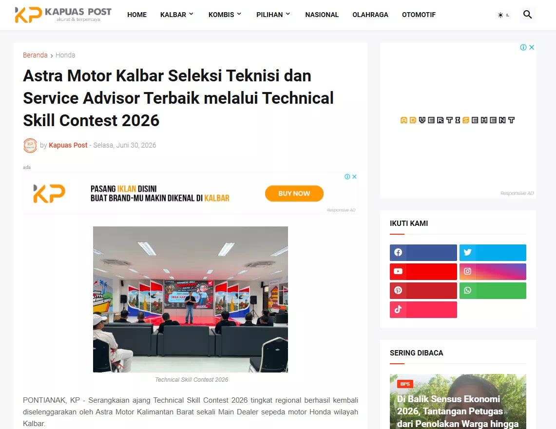 Astra Motor Kalbar Seleksi Teknisi dan Service Advisor Terbaik melalui Technical Skill Contest 2026