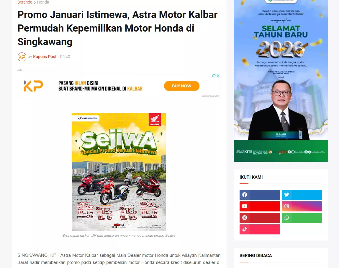 Promo Januari Istimewa, Astra Motor Kalbar Permudah Kepemilikan Motor Honda di Singkawang