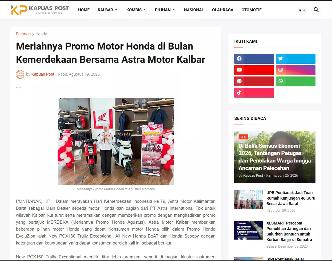 Meriahnya Promo Motor Honda di Bulan Kemerdekaan Bersama Astra Motor Kalbar