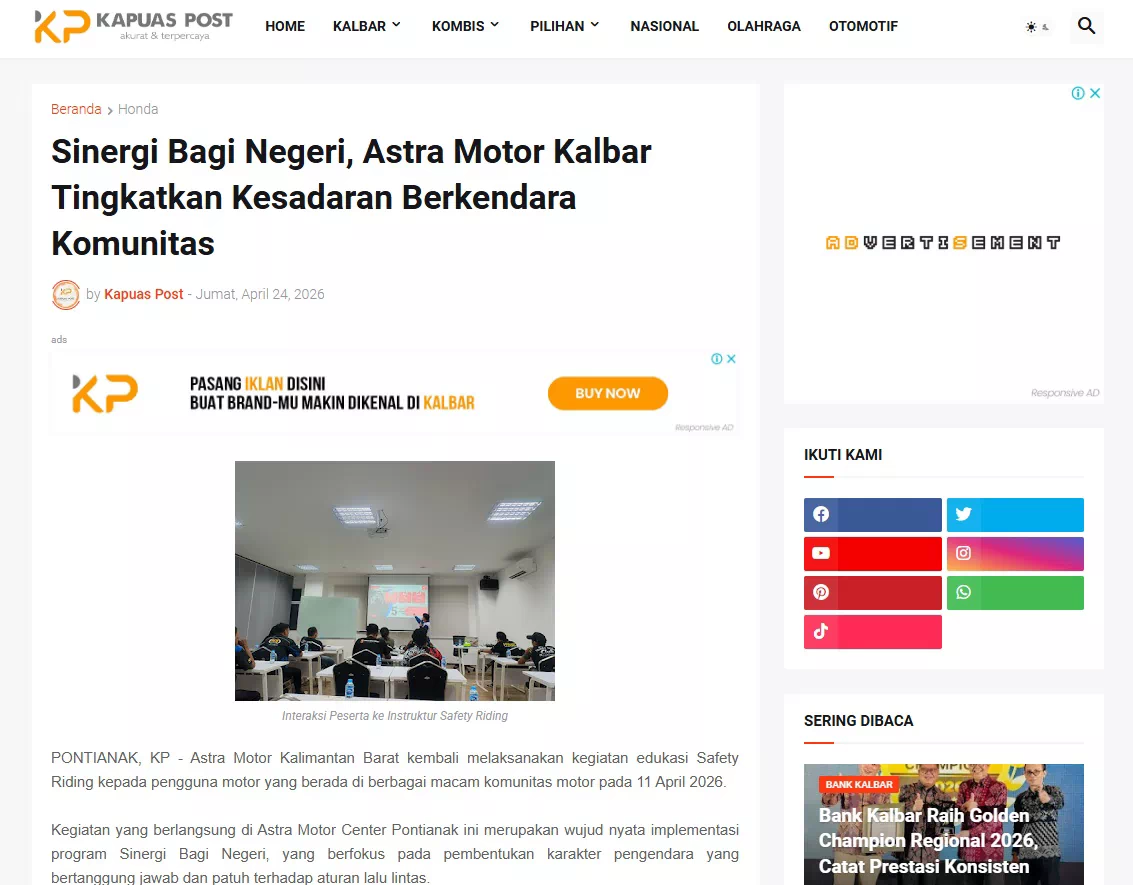Sinergi Bagi Negeri, Astra Motor Kalbar Tingkatkan Kesadaran Berkendara Komunitas