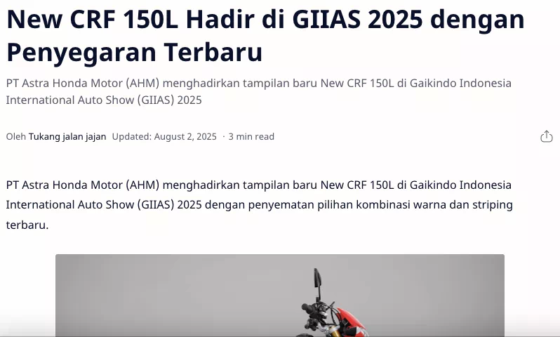 New CRF 150L Hadir di GIIAS 2025 dengan Penyegaran Terbaru