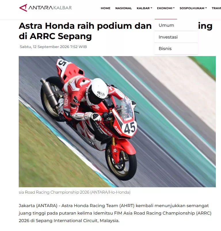 Astra Honda raih podium dan poin penting di ARRC Sepang
