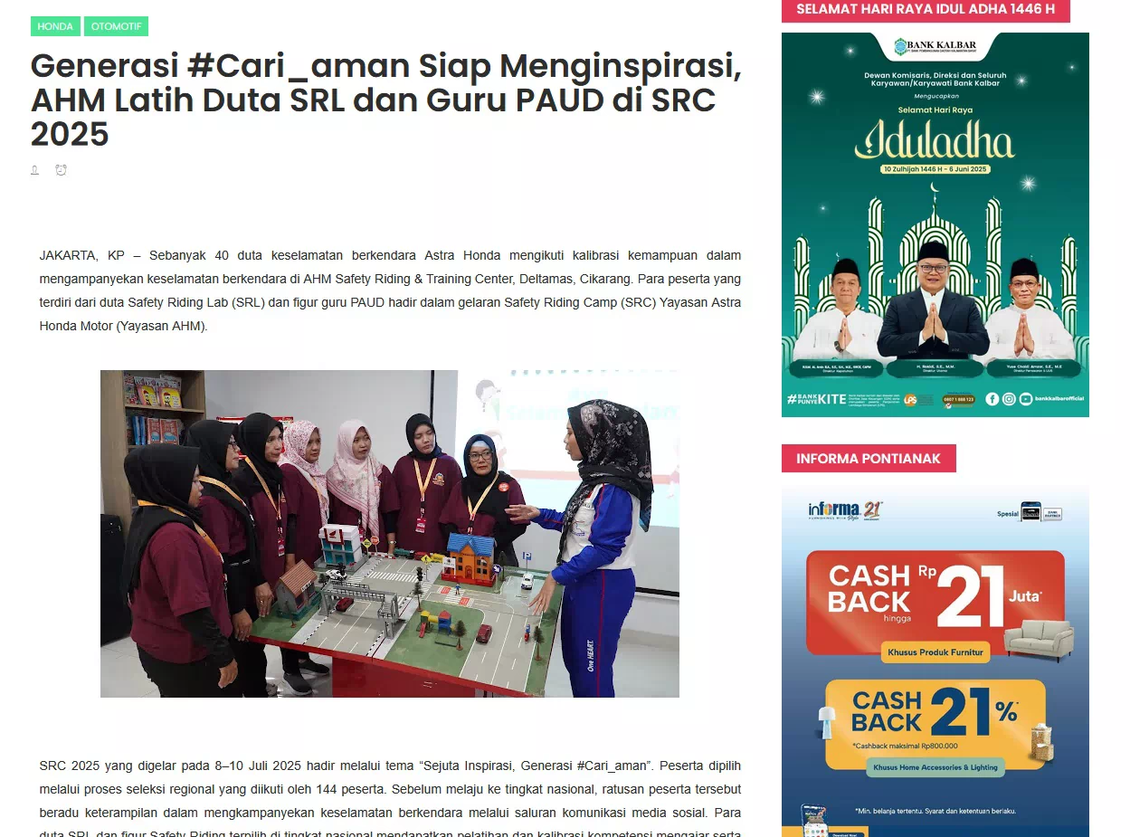 Generasi #Cari_aman Siap Menginspirasi, AHM Latih Duta SRL dan Guru PAUD di SRC 2025