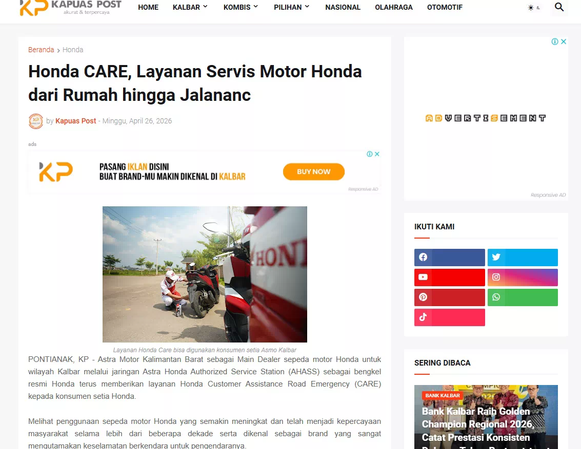 Honda CARE, Layanan Servis Motor Honda dari Rumah hingga Jalananc