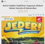 Asmo Kalbar Hadirkan Jagonye Diskon Motor Honda di November
