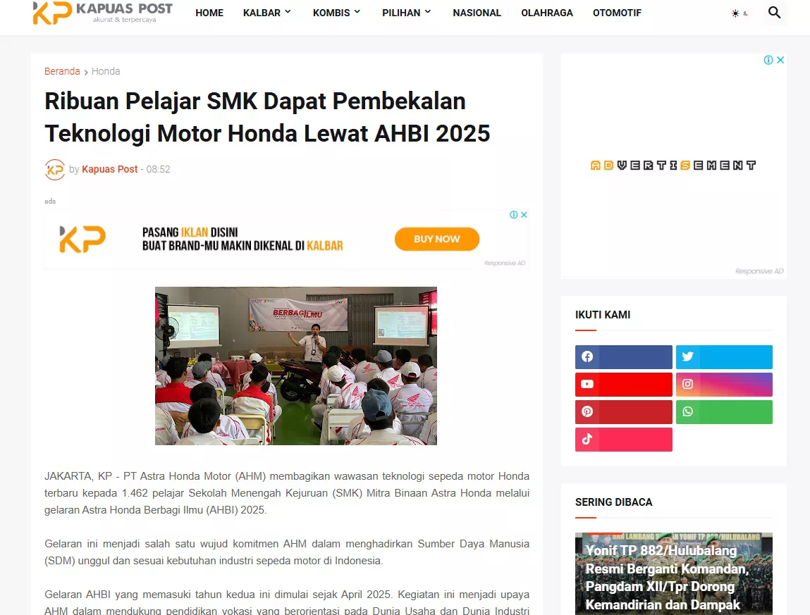 Ribuan Pelajar SMK Dapat Pembekalan Teknologi Motor Honda Lewat AHBI 2025