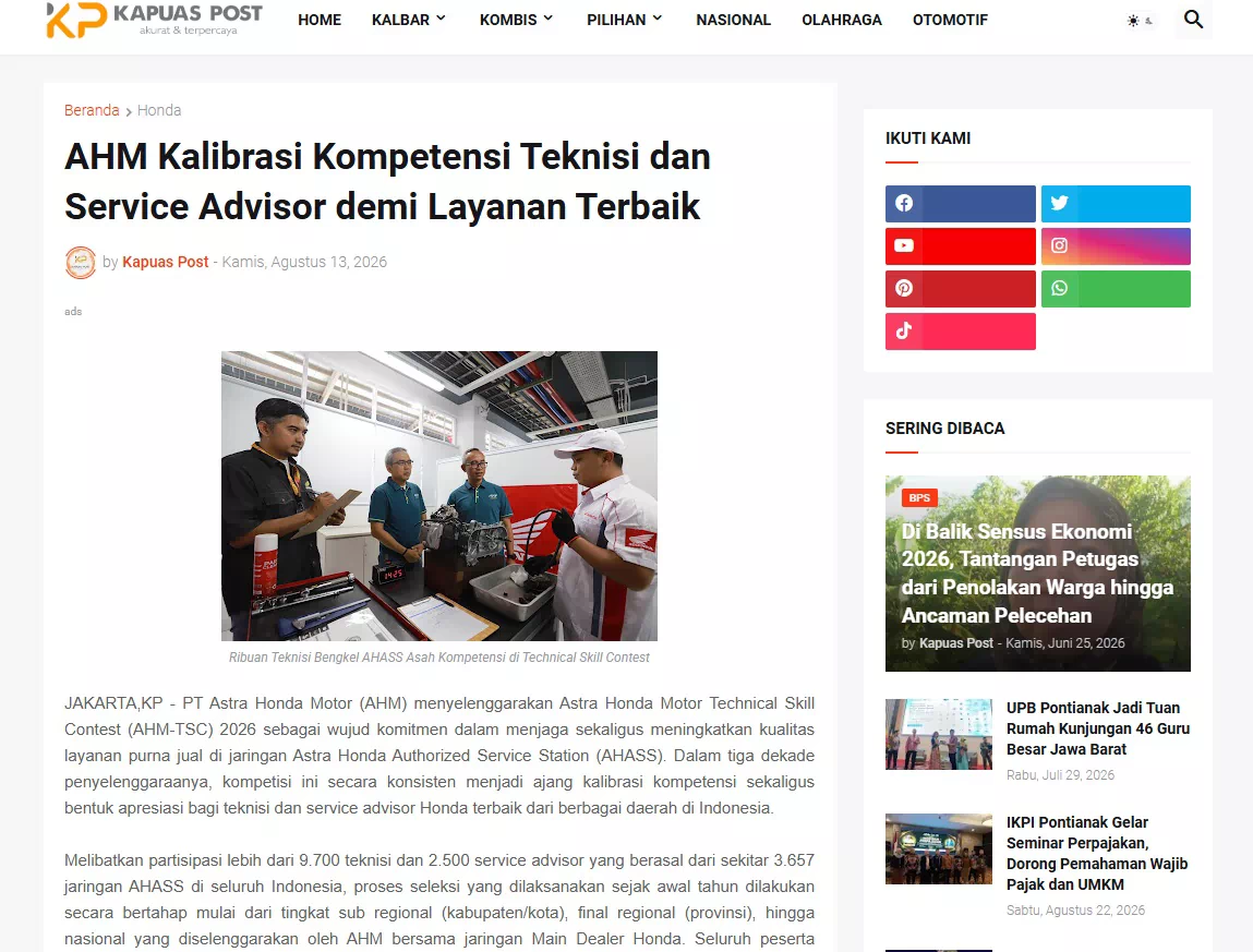 AHM Kalibrasi Kompetensi Teknisi dan Service Advisor demi Layanan Terbaik