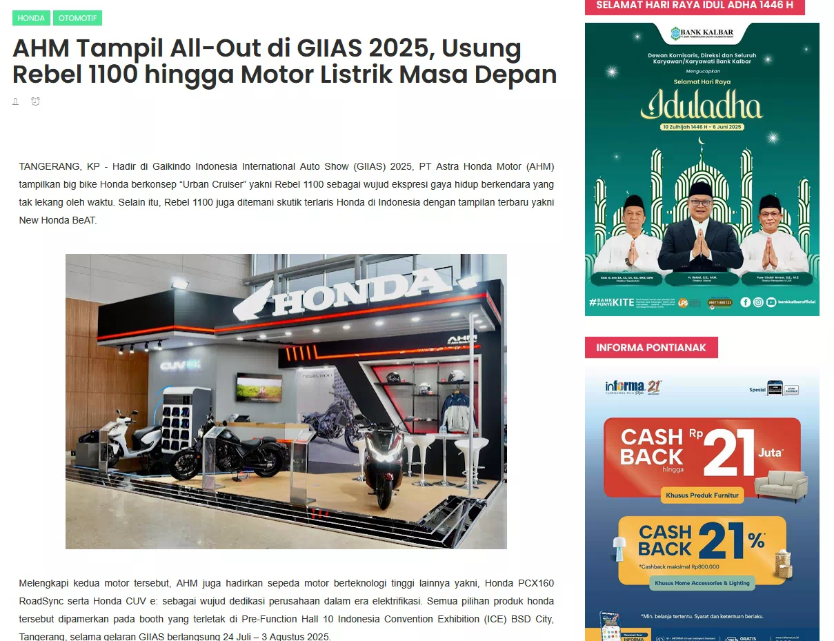 AHM Tampil All-Out di GIIAS 2025, Usung Rebel 1100 hingga Motor Listrik Masa Depan