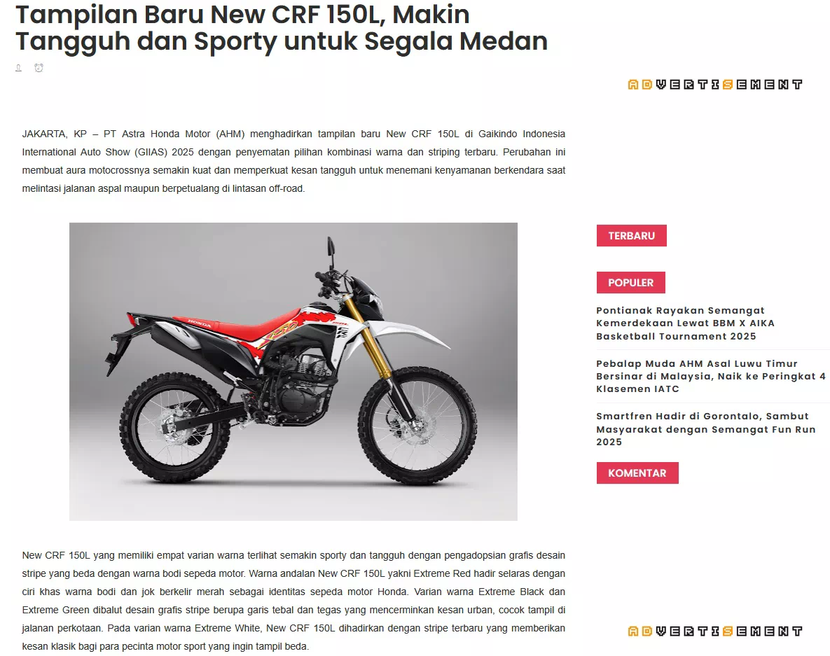 Tampilan Baru New CRF 150L, Makin Tangguh dan Sporty untuk Segala Medan