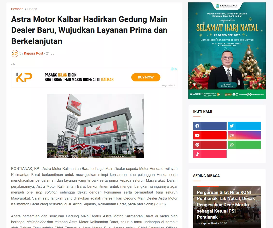 Astra Motor Kalbar Hadirkan Gedung Main Dealer Baru, Wujudkan Layanan Prima dan Berkelanjutan