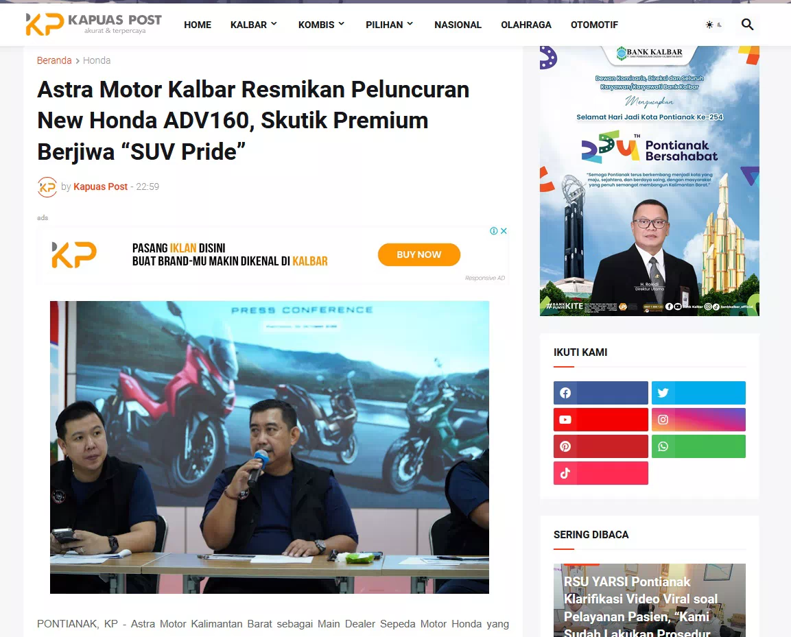 Astra Motor Kalbar Resmikan Peluncuran New Honda ADV160, Skutik Premium Berjiwa “SUV Pride”