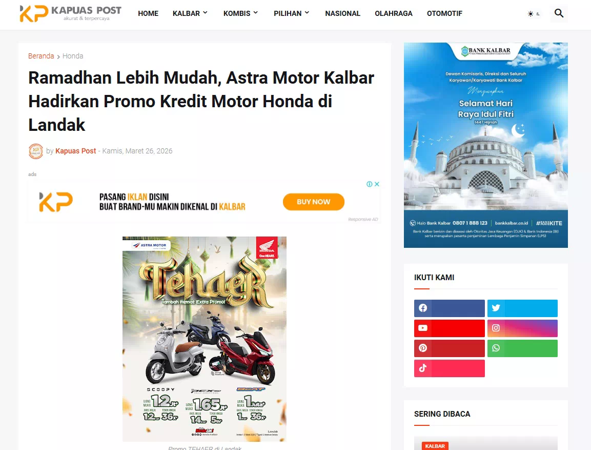 Ramadhan Lebih Mudah, Astra Motor Kalbar Hadirkan Promo Kredit Motor Honda di Landak