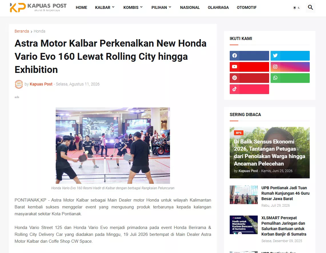 Astra Motor Kalbar Perkenalkan New Honda Vario Evo 160 Lewat Rolling City hingga Exhibition