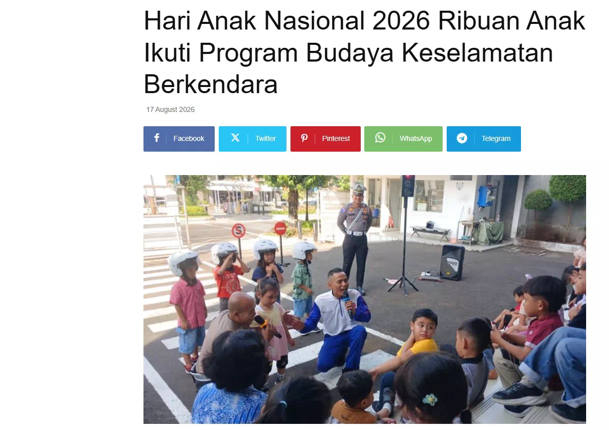 Hari Anak Nasional 2026 Ribuan Anak Ikuti Program Budaya Keselamatan Berkendara