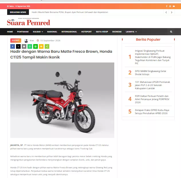 Hadir dengan Warna Baru Matte Fresco Brown, Honda CT125 Tampil Makin Ikonik