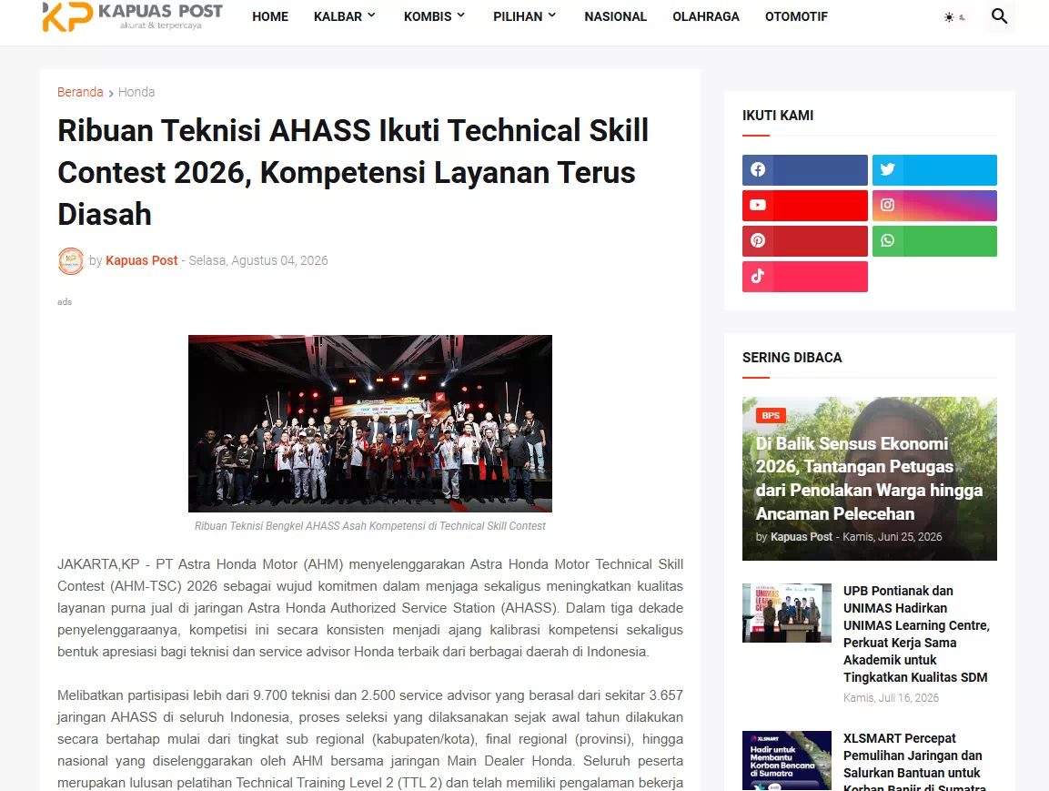 Ribuan Teknisi AHASS Ikuti Technical Skill Contest 2026, Kompetensi Layanan Terus Diasah