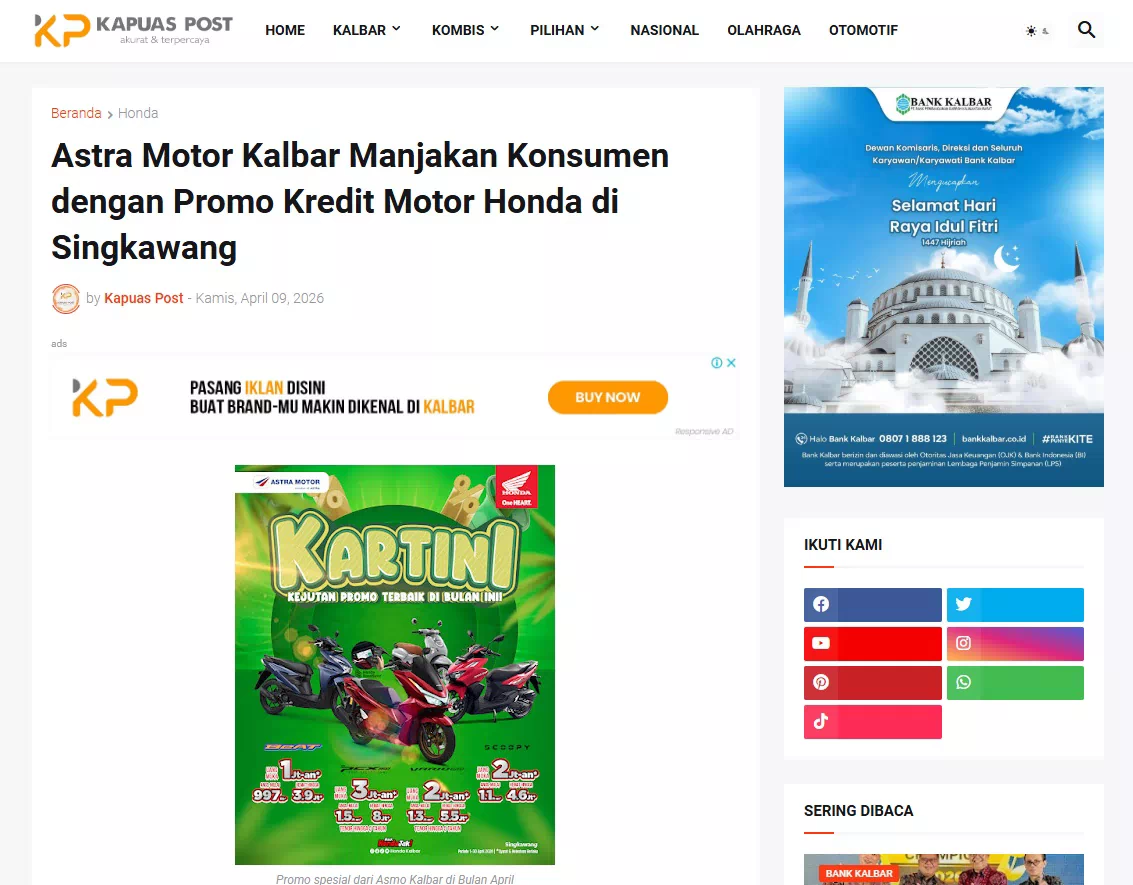 Astra Motor Kalbar Manjakan Konsumen dengan Promo Kredit Motor Honda di Singkawang