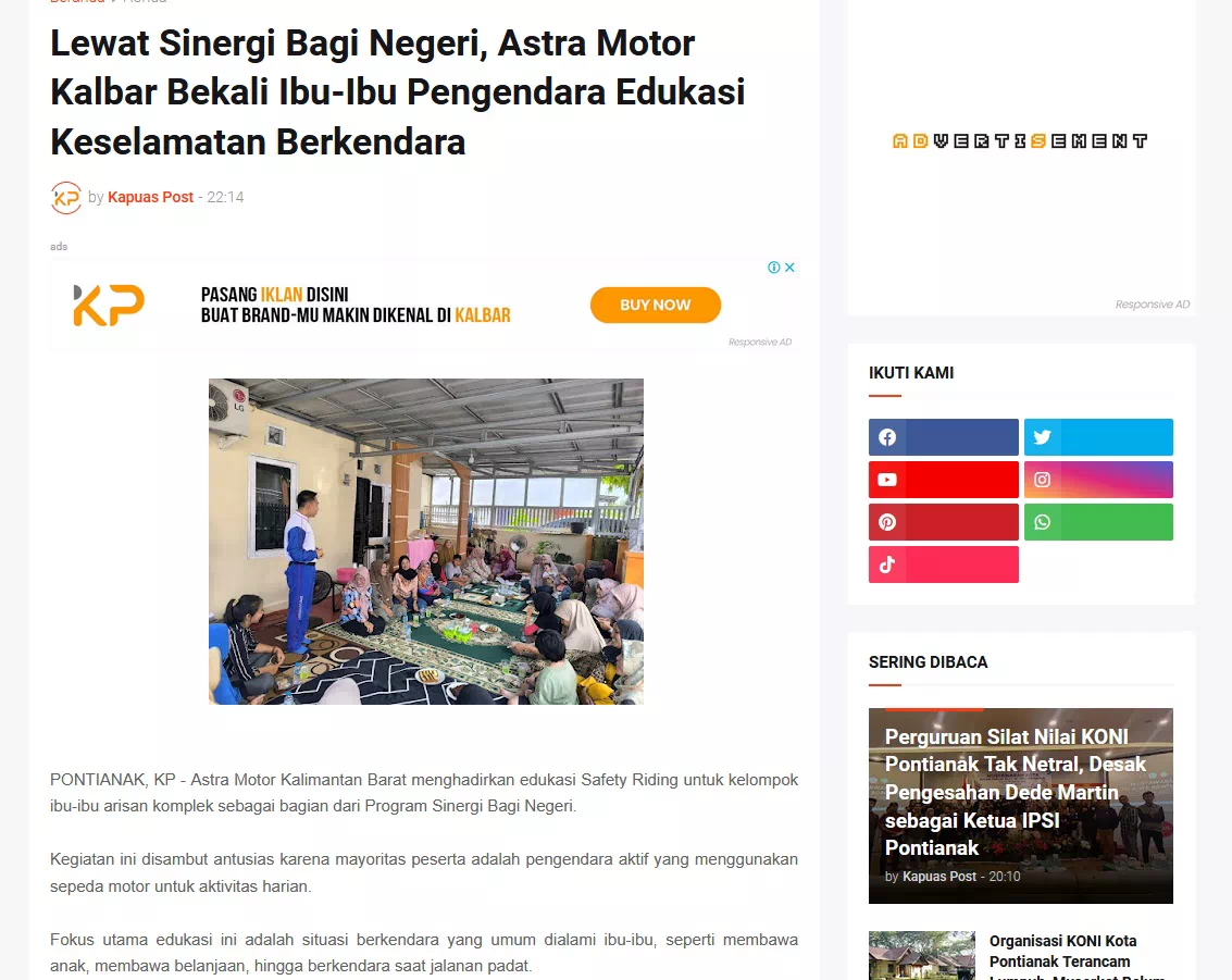 Lewat Sinergi Bagi Negeri, Astra Motor Kalbar Bekali Ibu-Ibu Pengendara Edukasi Keselamatan Berkendara