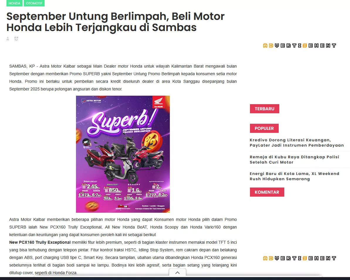 September Untung Berlimpah, Beli Motor Honda Lebih Terjangkau di Sambas