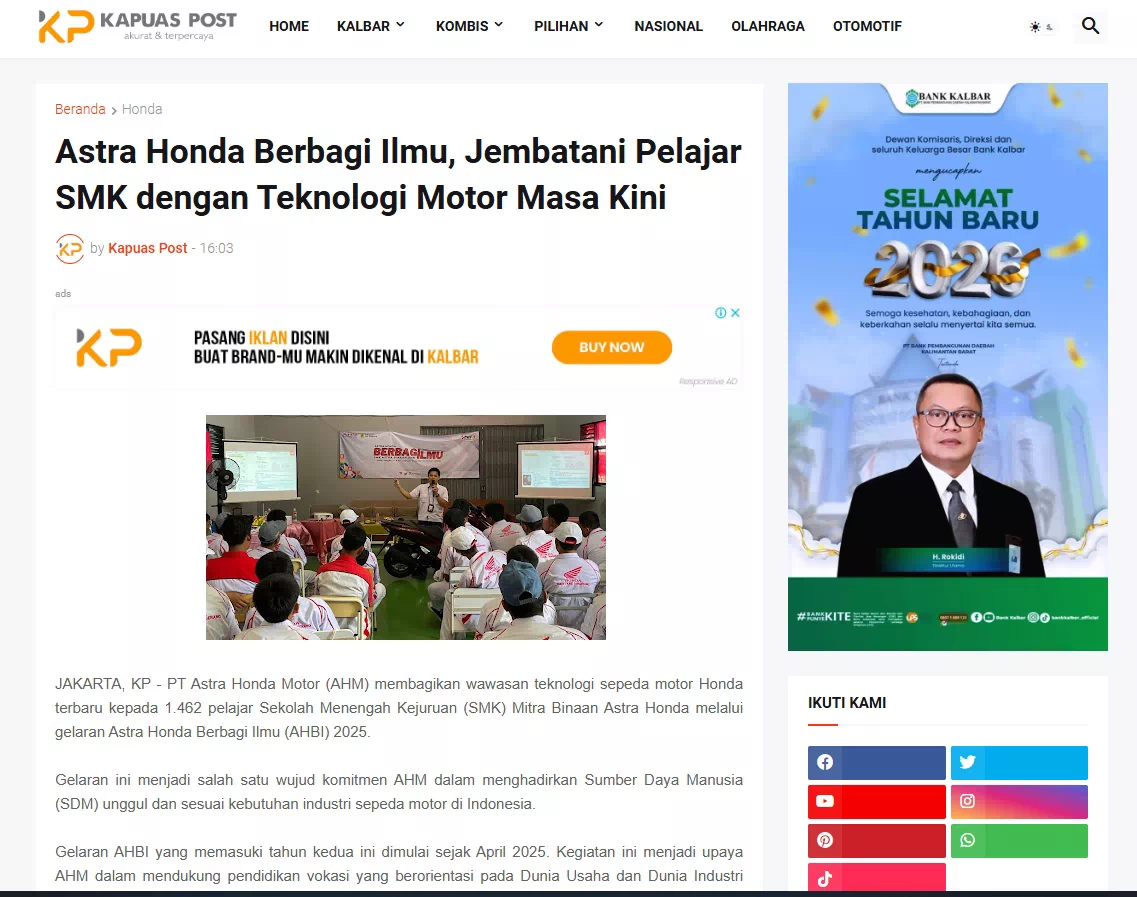 Astra Honda Berbagi Ilmu, Jembatani Pelajar SMK dengan Teknologi Motor Masa Kini
