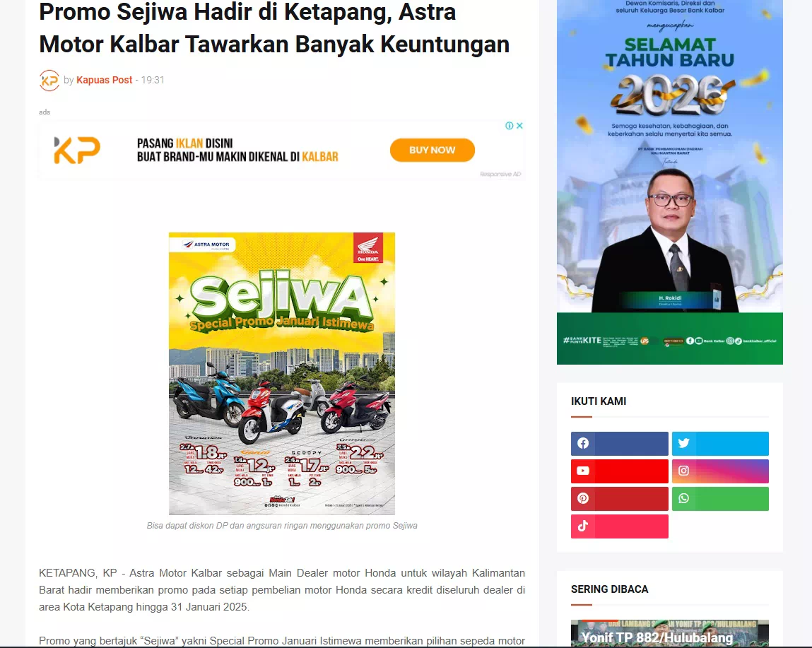 Promo Sejiwa Hadir di Ketapang, Astra Motor Kalbar Tawarkan Banyak Keuntungan