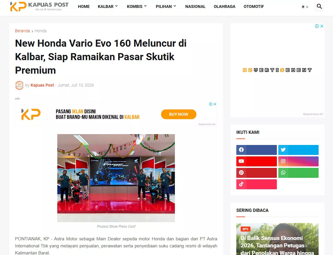 New Honda Vario Evo 160 Meluncur di Kalbar, Siap Ramaikan Pasar Skutik Premium