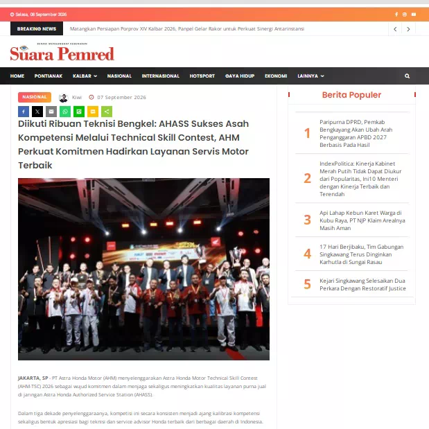 Diikuti Ribuan Teknisi Bengkel: AHASS Sukses Asah Kompetensi Melalui Technical Skill Contest, AHM Perkuat Komitmen Hadirkan Layanan Servis Motor Terbaik