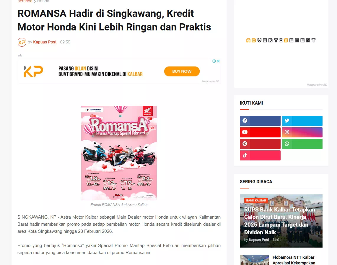 ROMANSA Hadir di Singkawang, Kredit Motor Honda Kini Lebih Ringan dan Praktis