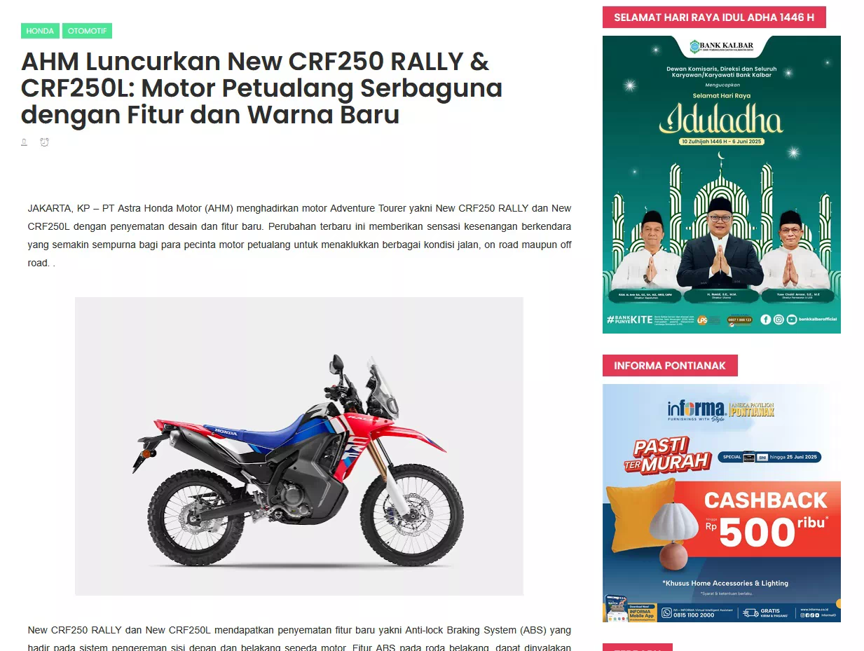 AHM Luncurkan New CRF250 RALLY &amp; CRF250L: Motor Petualang Serbaguna dengan Fitur dan Warna Baru