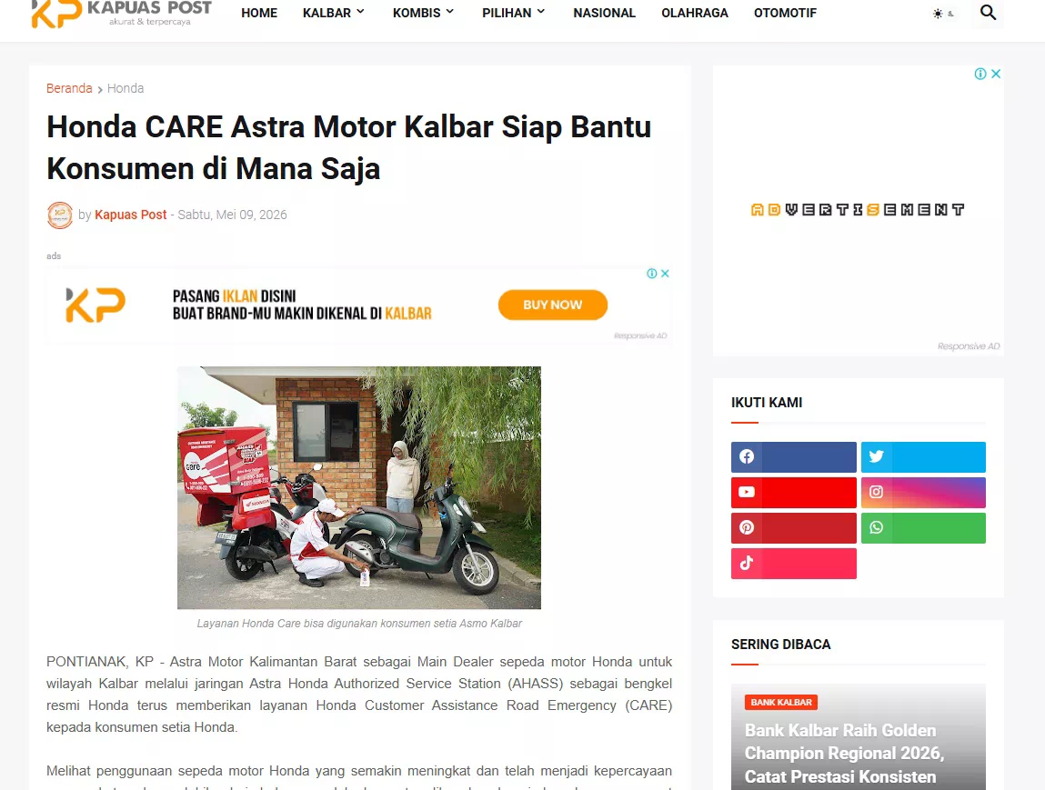 Honda CARE Astra Motor Kalbar Siap Bantu Konsumen di Mana Saja