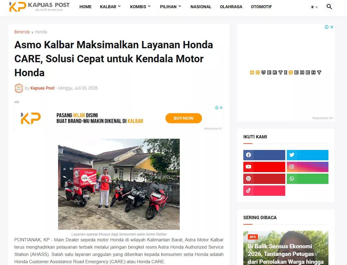 Asmo Kalbar Maksimalkan Layanan Honda CARE, Solusi Cepat untuk Kendala Motor Honda